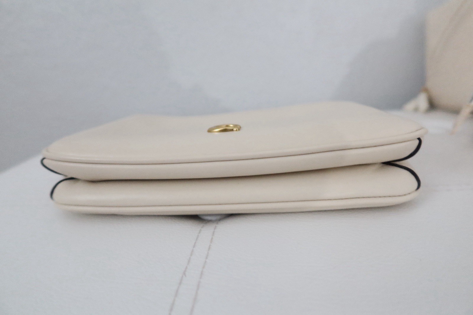 Coach Beige Small Shoulder Bag Double Zip with Gold Chain Strap & Dust Bag