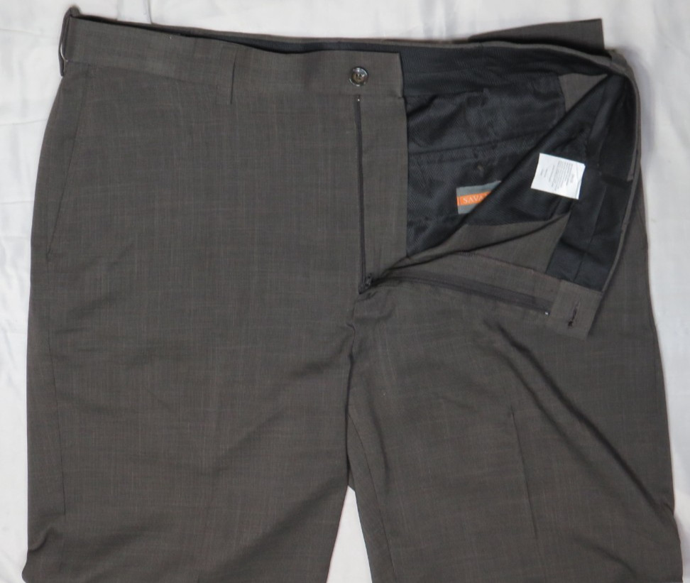 SAVANE MENS 38X32 PANTS GRAY CHECK CLASSIC FIT FLAT FRONT STRETCH POLY SLACK