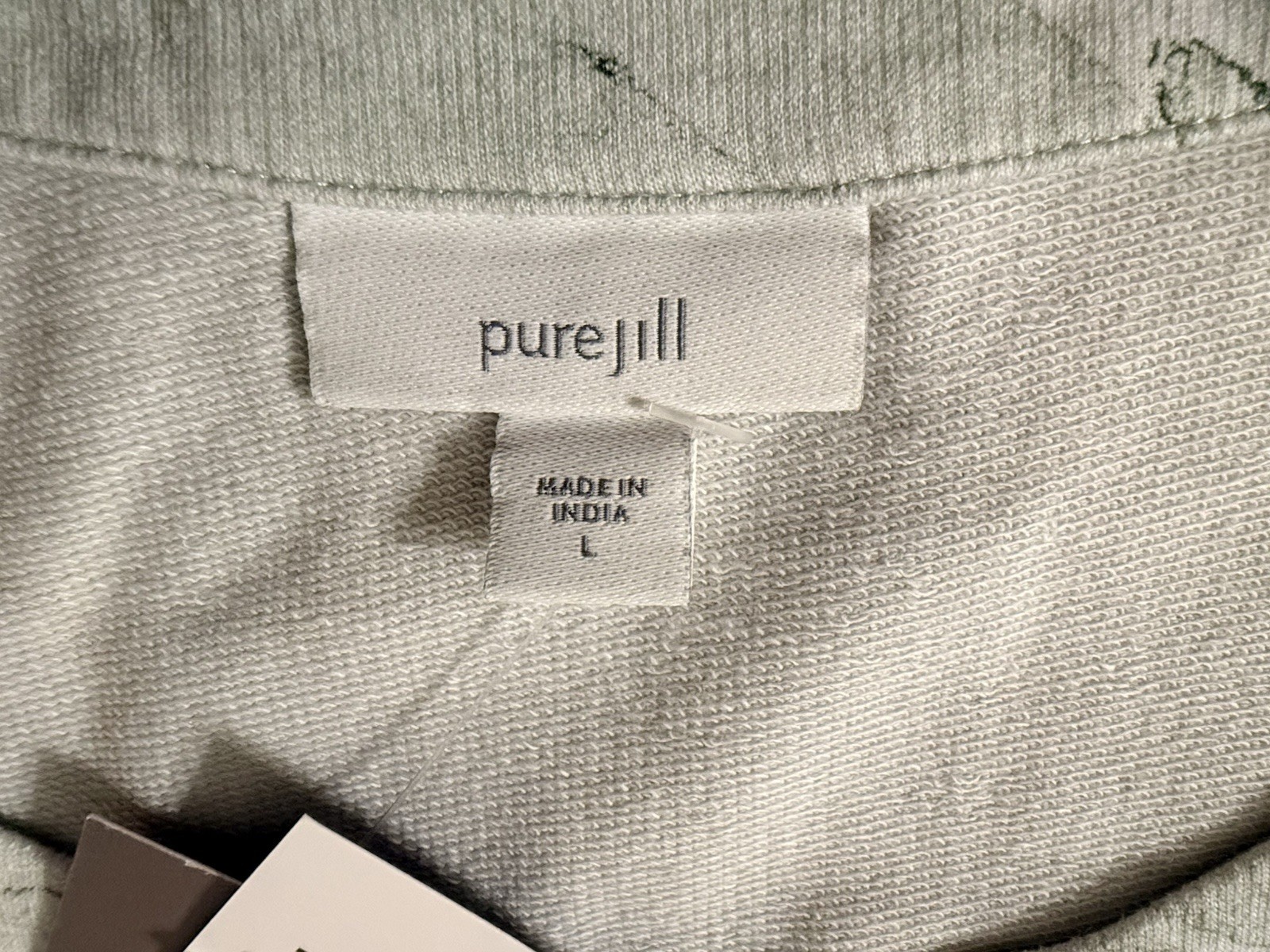 NWT J. Jill Pure Jill Marble Print Top 3/4 Sleeve Sage Green Multi L