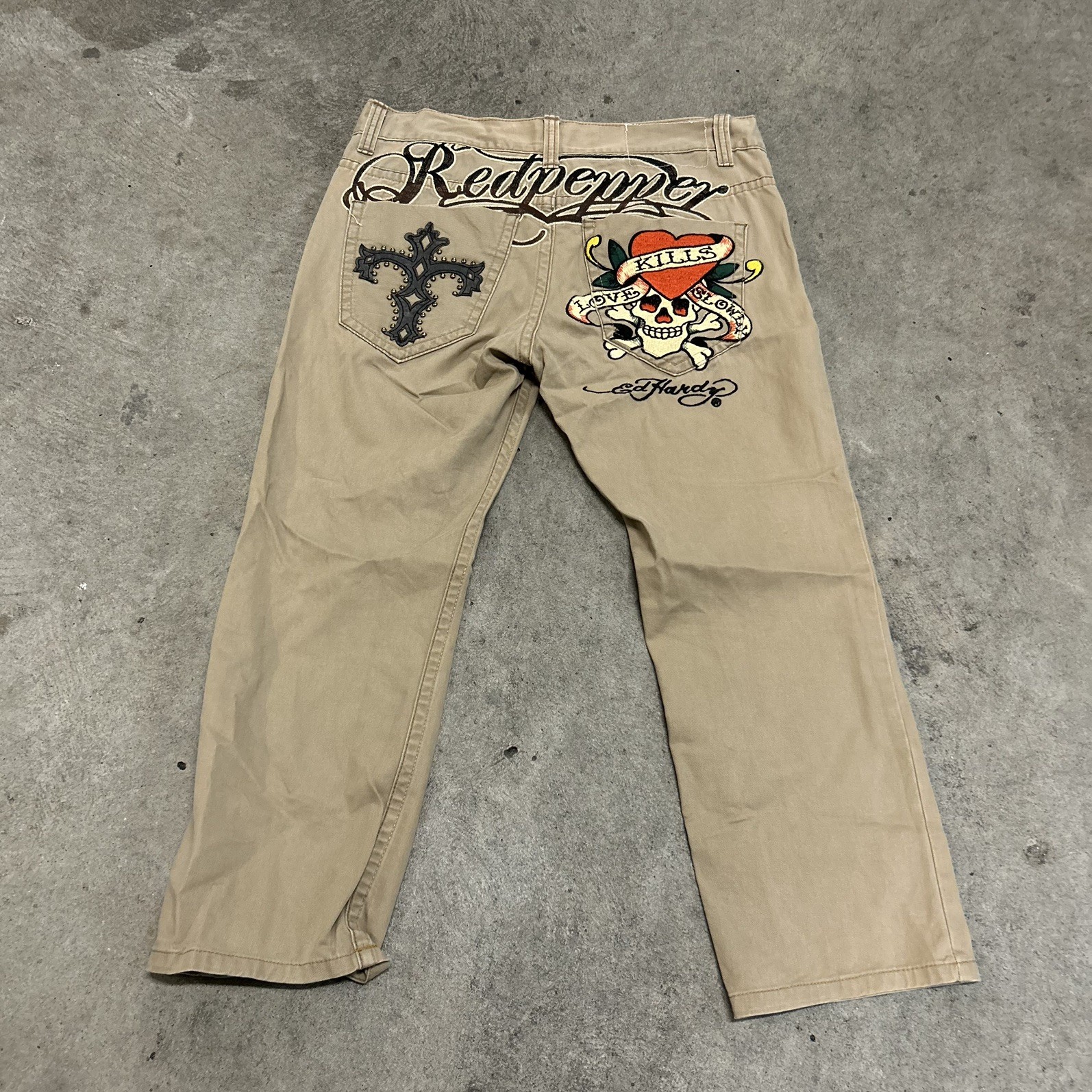 Red Pepper X Ed Hardy Collab Jeans Rare Chino Size 36 Y2K Grunge
