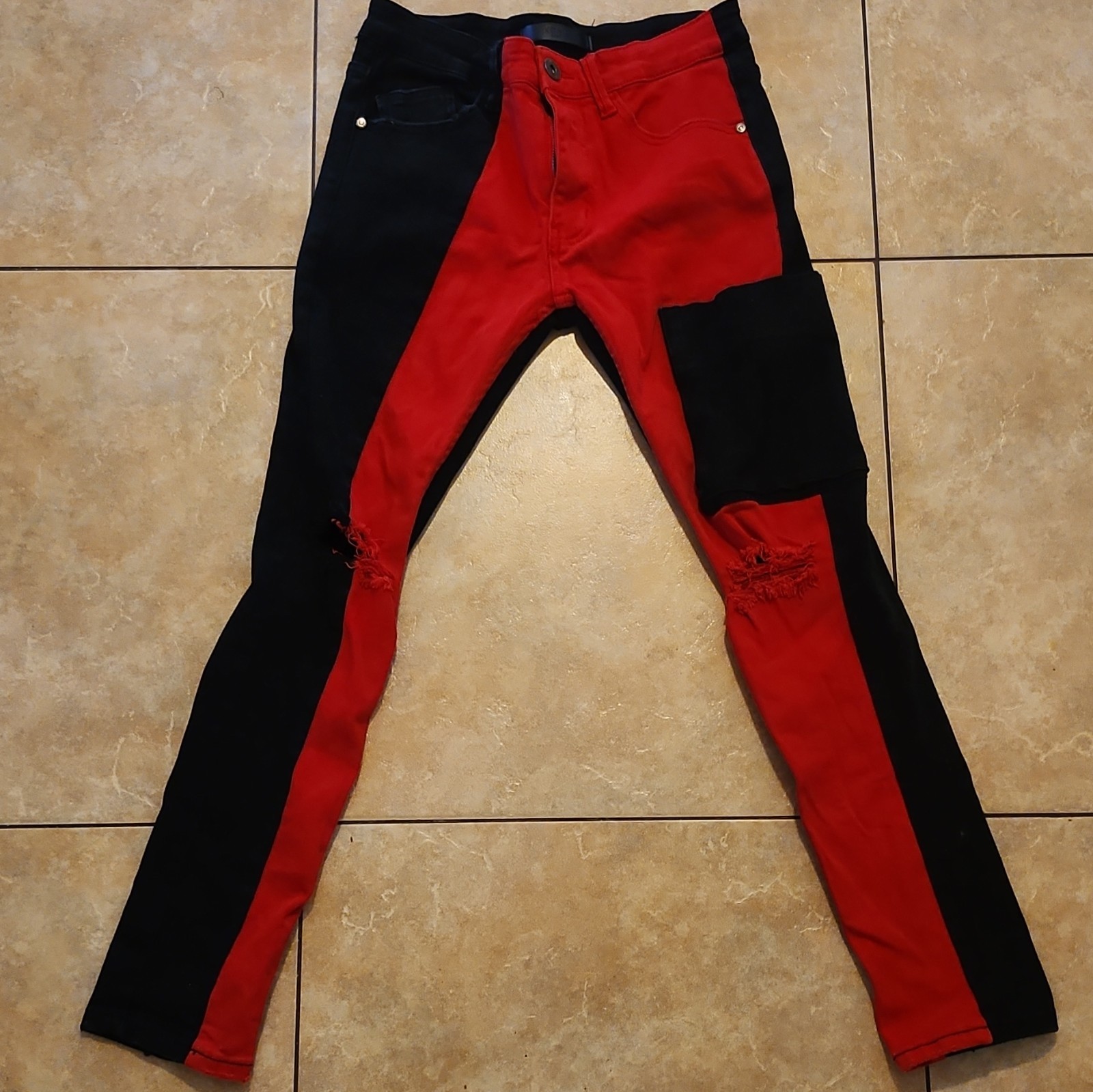 DKNY Jeans Women’s Red/Black Colorblock Skinny Jeans Mid Rise Stretch Size 30