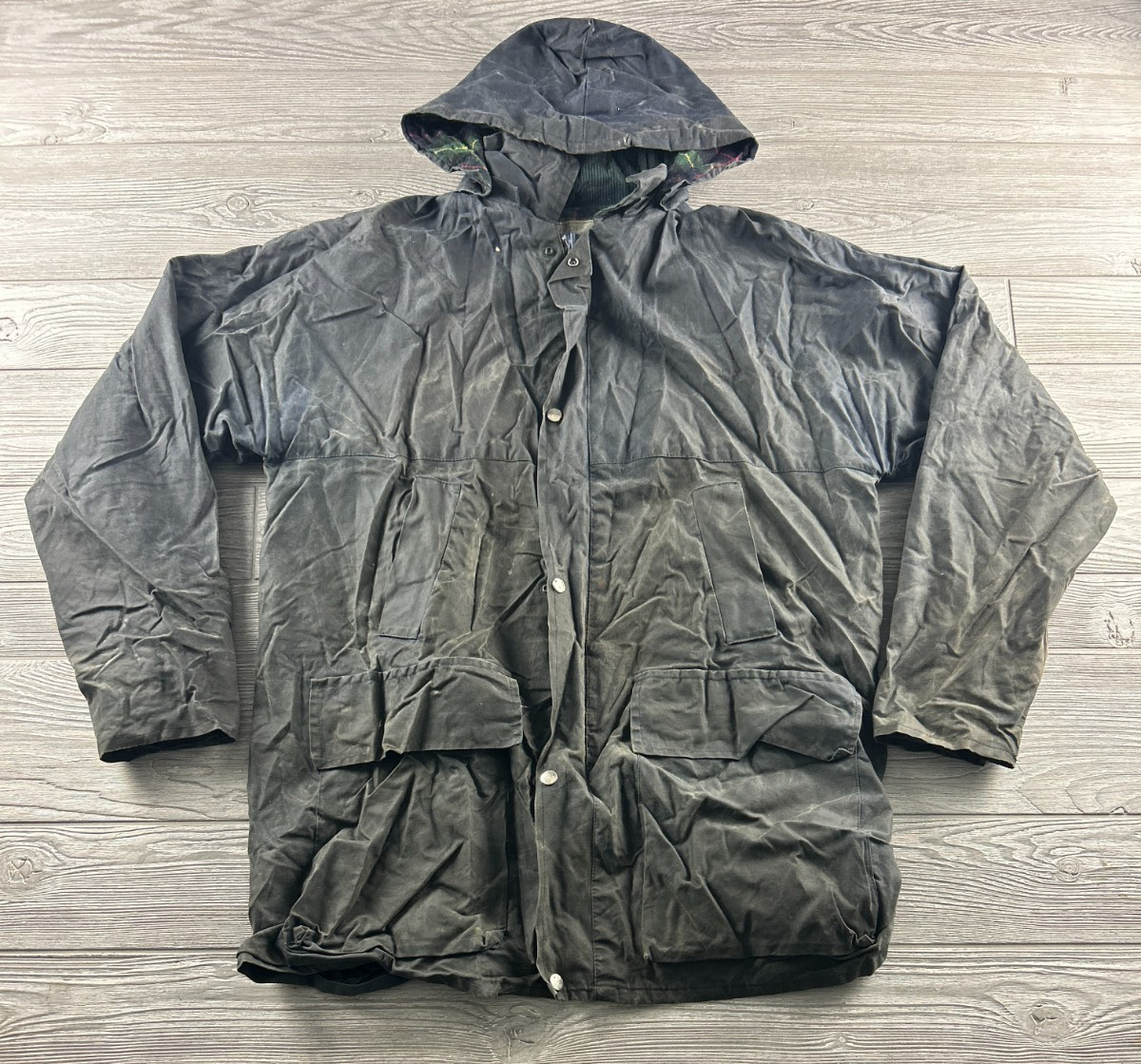 Country Seasons Wax Waterproof Olive Green Country Rain Jacket Coat Size XL