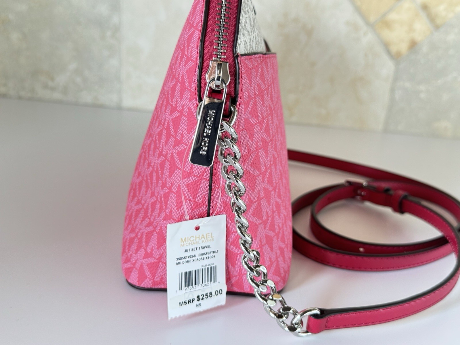 MICHAEL KORS JET SET TRAVEL DOME CROSSBODY BAG COLOR-BLOCK MK DARK RASPBERRY