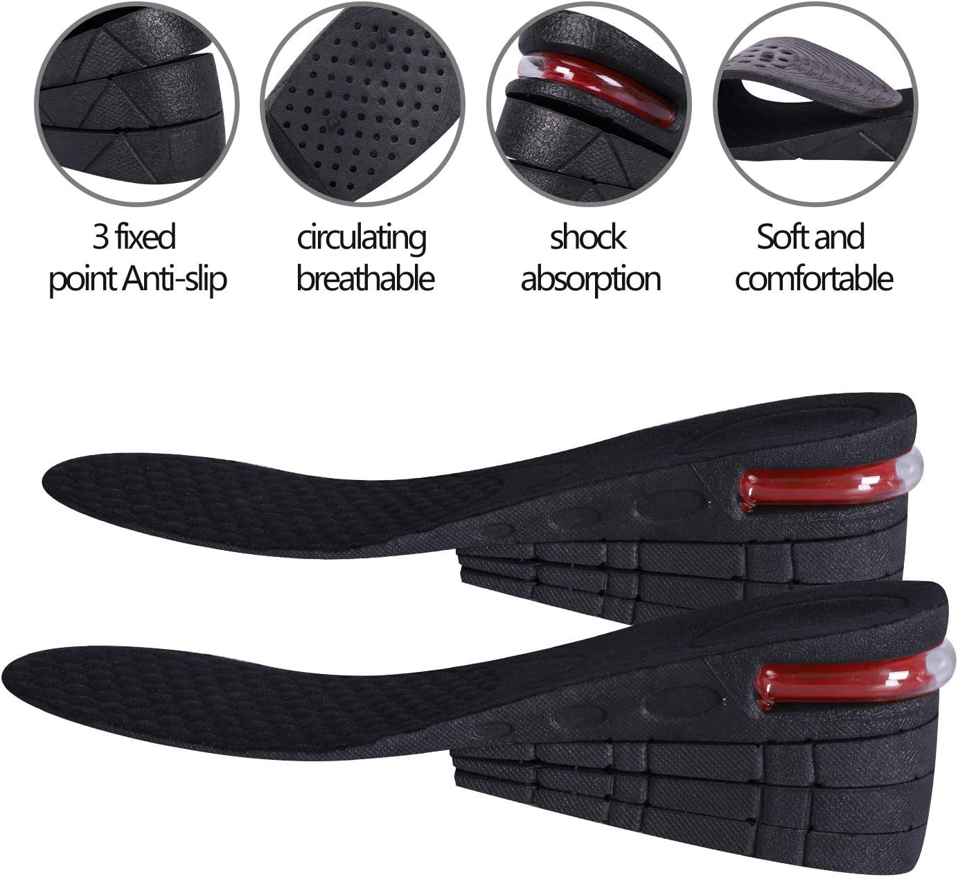Height Increase Shoe Insoles 4-Layer 3.54 Inch Lift Kit Air Cushion Heel Inserts