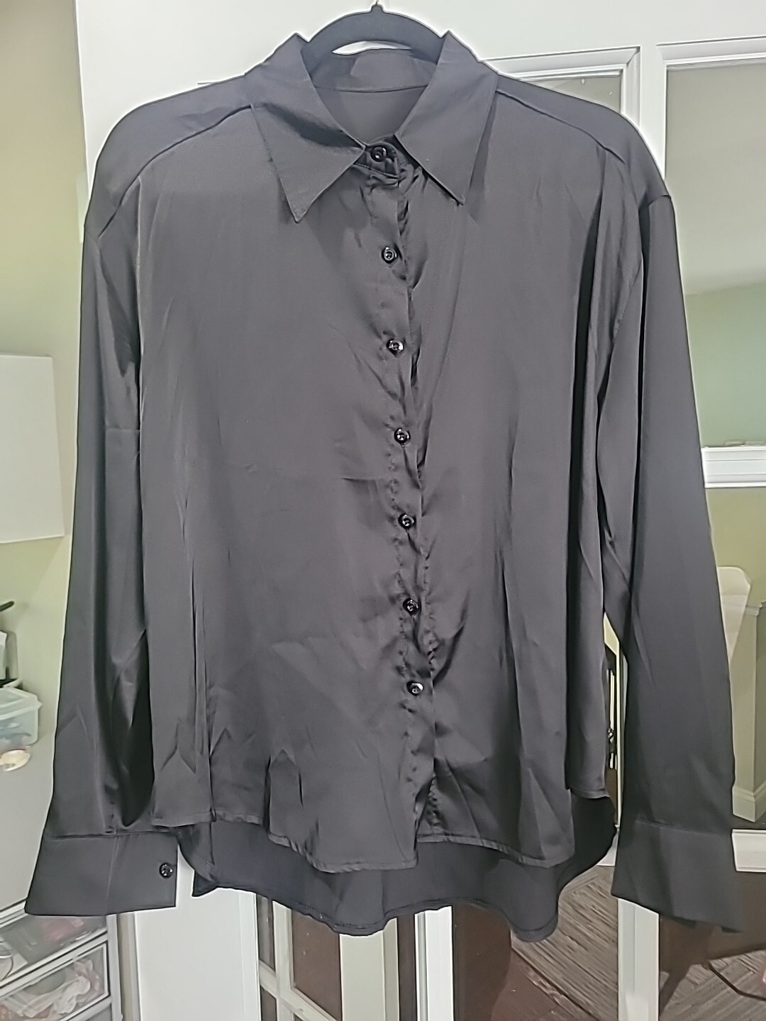 Must Have Black Silky Smooth Feel Button Down Shirt Blouse