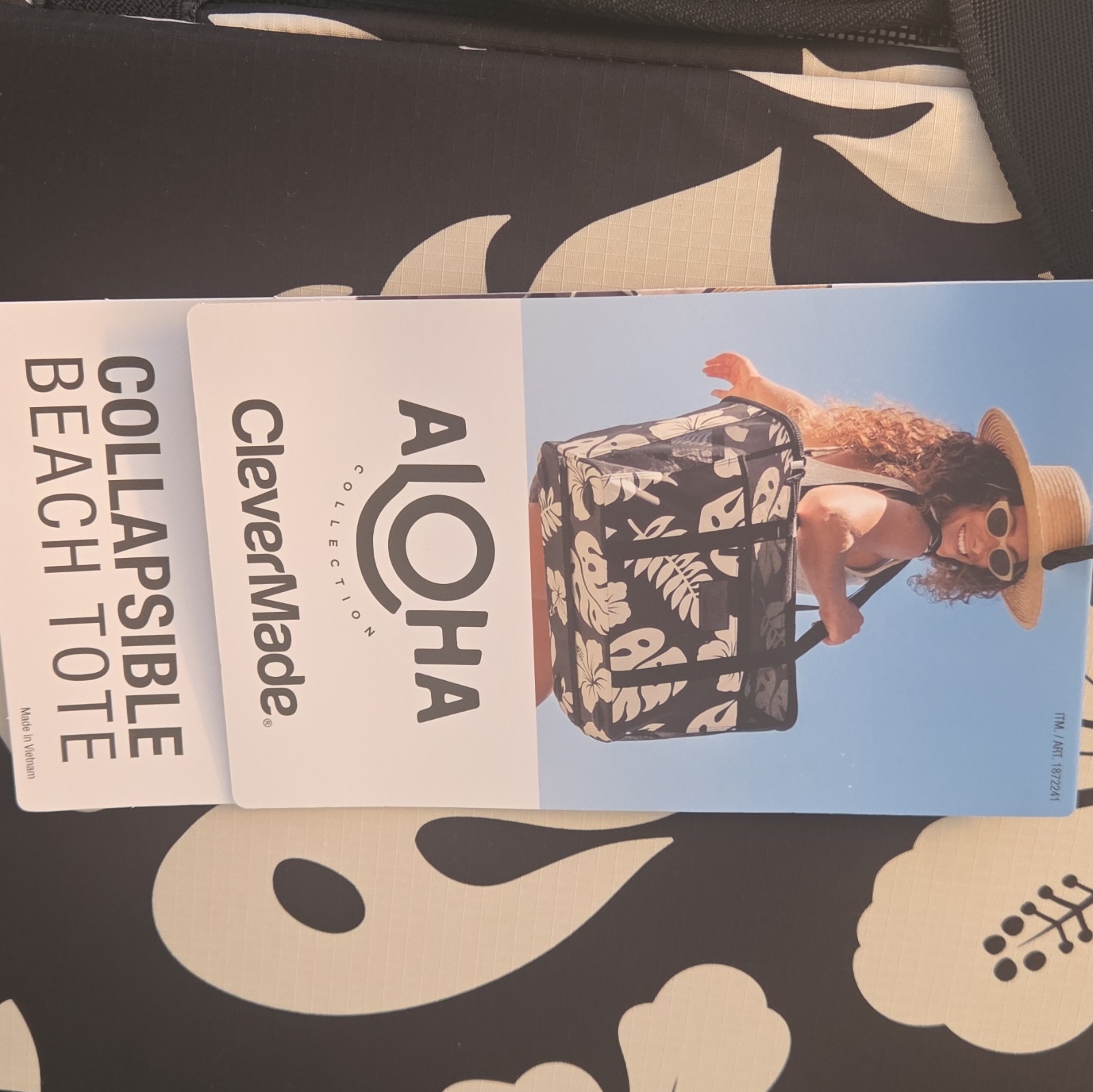 Aloha Collection CleverMade Foldable Mesh Beach Tote Black White Floral Zip