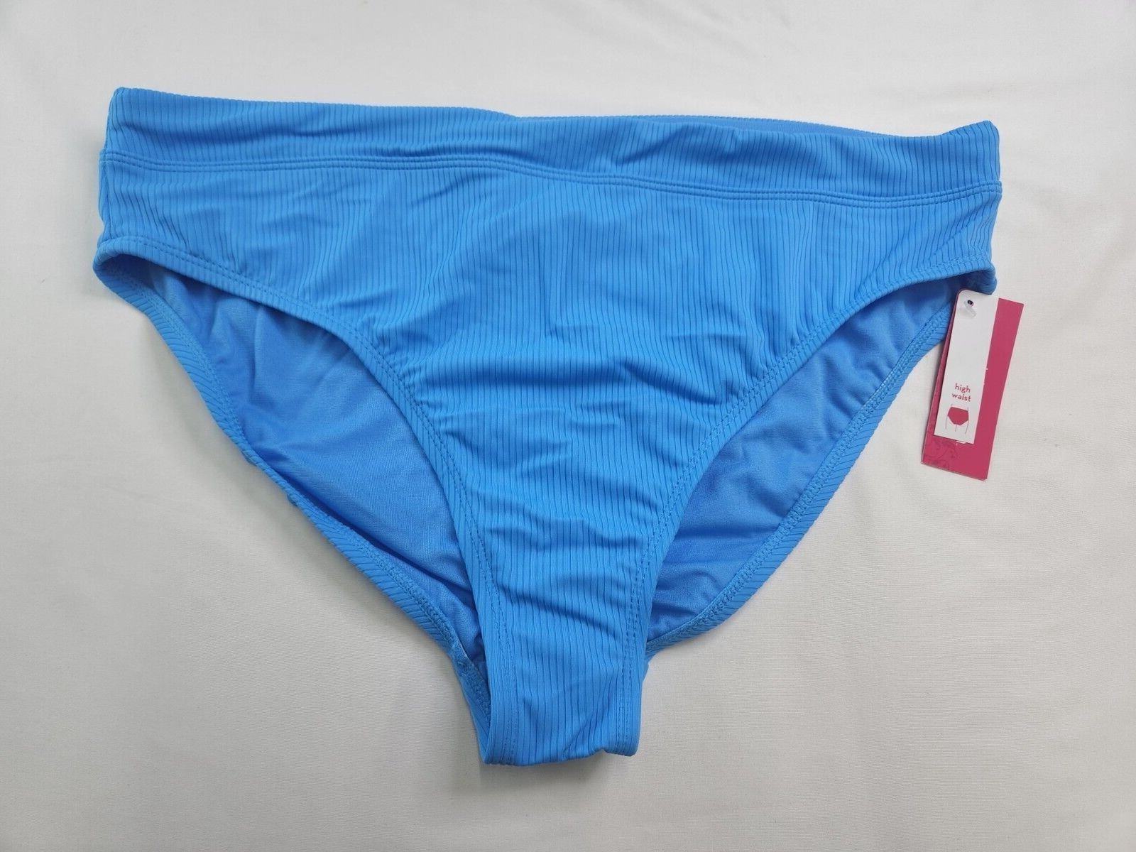 Xhilaration Juniors Solid Blue Ribbed Fabric High Waisted Swim Bottoms Size X