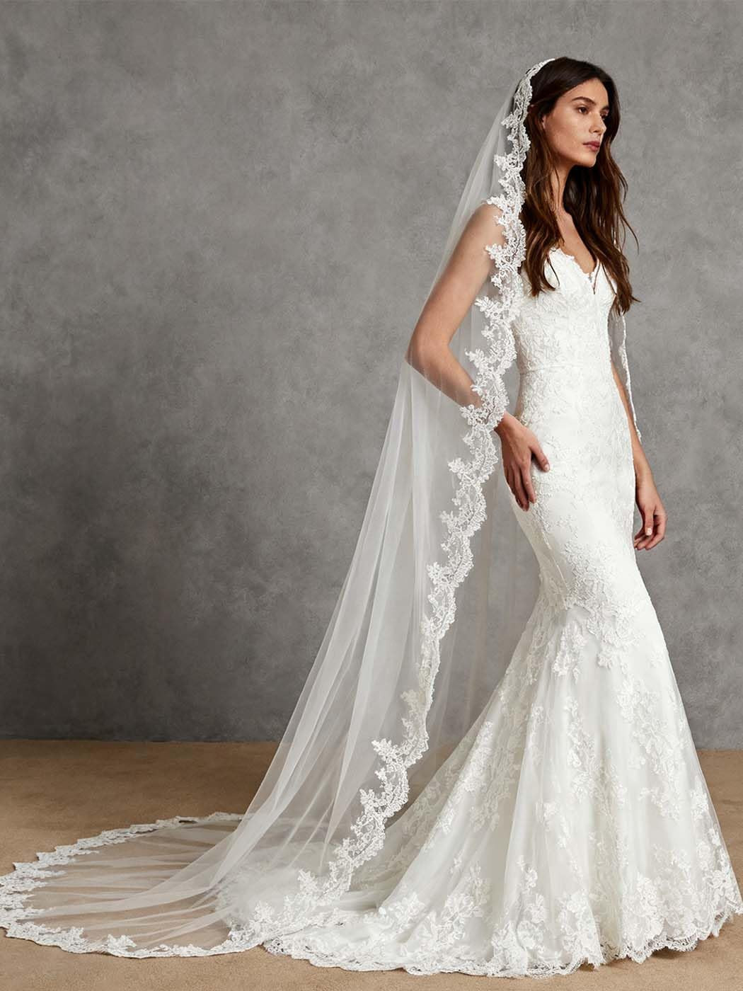 Cathedral Wedding Veil with Comb 1 Tier Lace Long Veils Lace Applique Veil for W