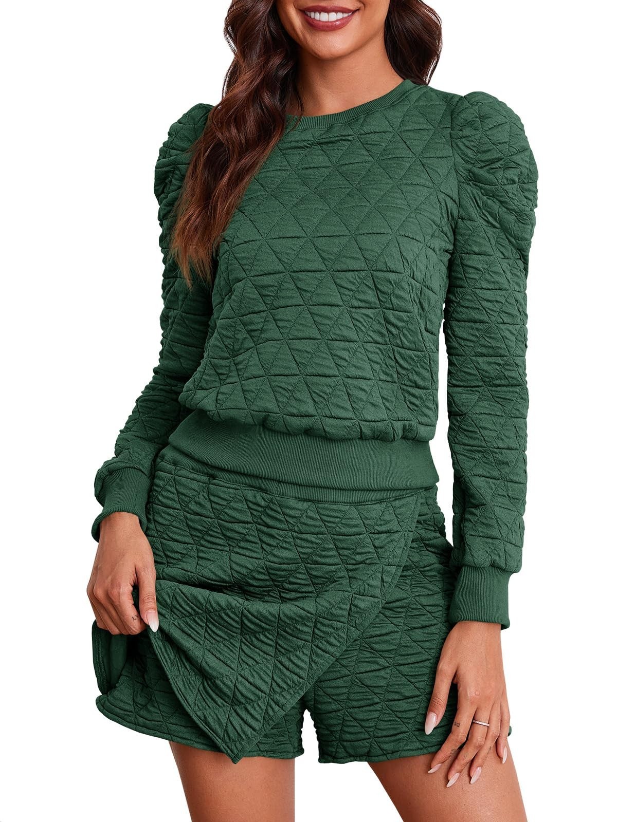Fisoew Women’s 2 Piece Lounge Wear Set Long Sleeve Argyle Sweatshirts And Wrap