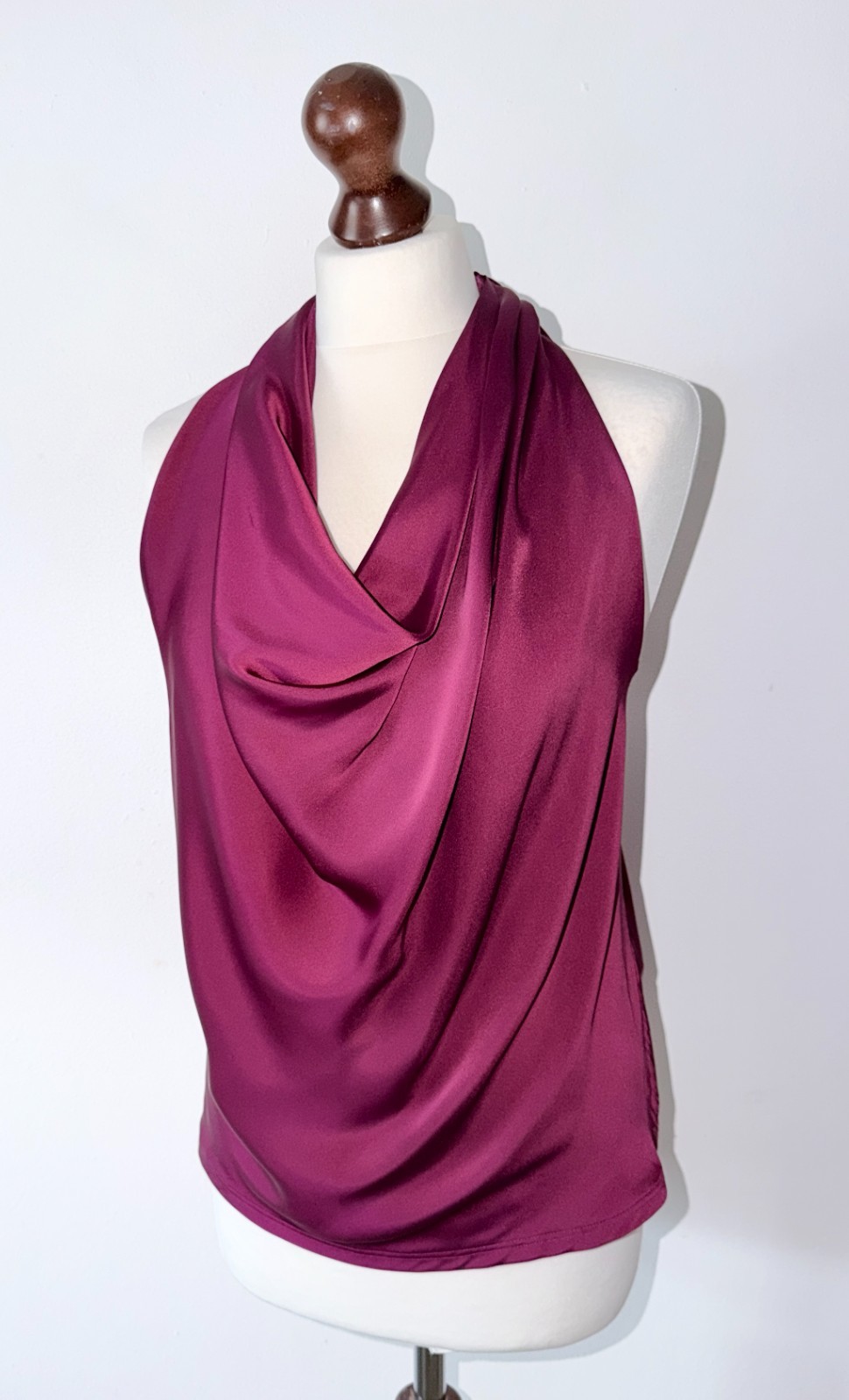 Reiss Laura Bow Detail Satin Sleeveless Cowl Neck Top In Berry Size 14 RRP £115