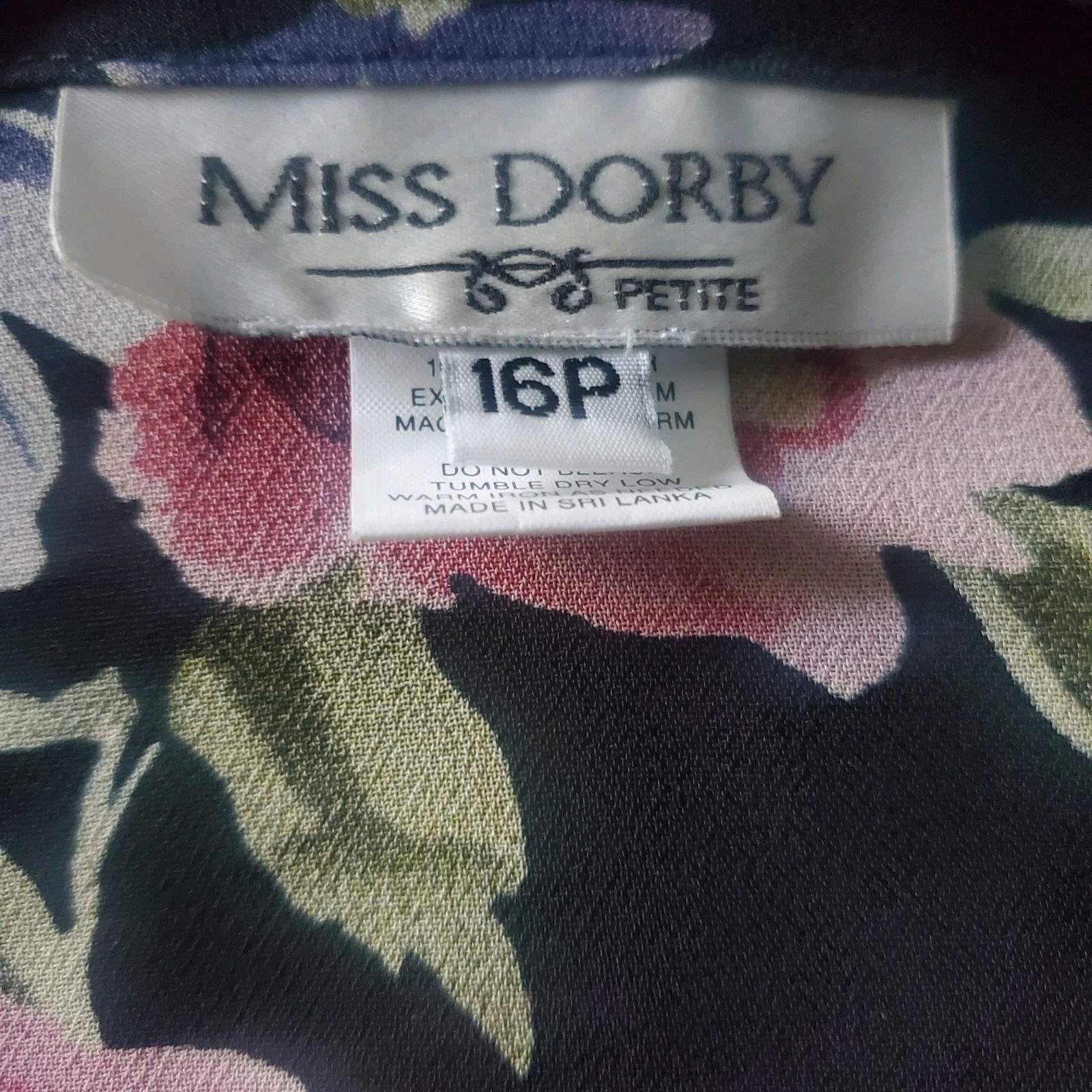 Miss Dorby 16 Petite Black Floral Blouse Semi Sheer Open Front With Tie Peum Hem
