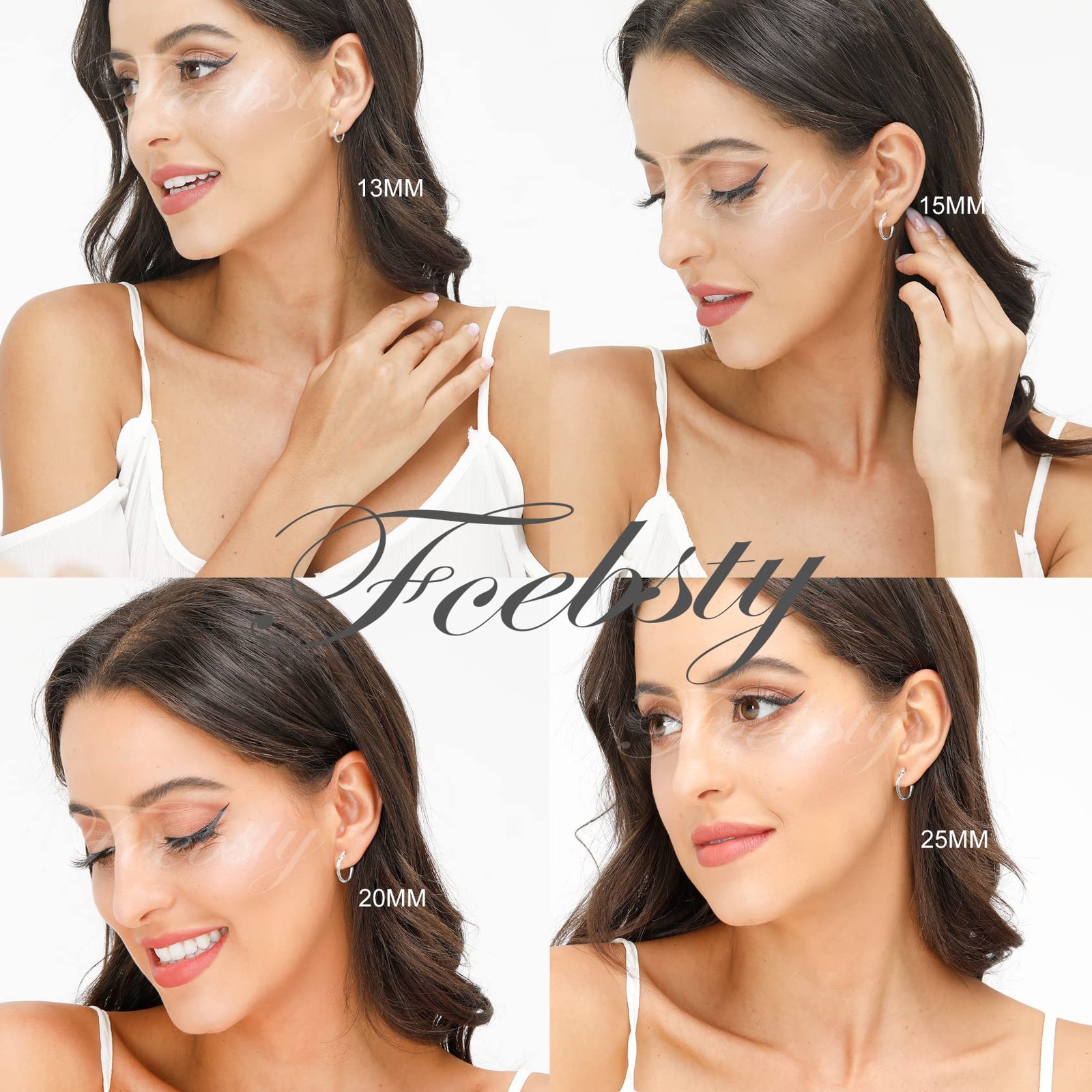 4 Pairs 925 Sterling Silver Hoop Earrings 13mm, 15mm, 20mm, 25mm,