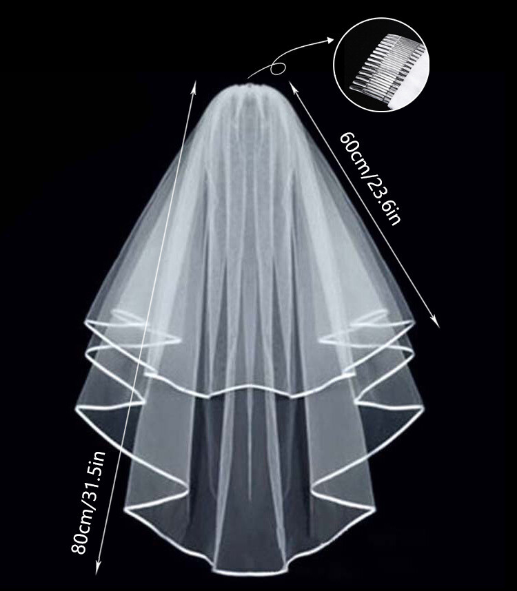 Two Layer Lace Short Bridal Veil With Comb Elbow Length Wedding Veil Ivory White