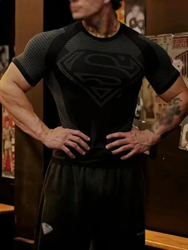 Super Man High Elastic Quick Dry Sports T-Shirt Tight Workout Breathable Summer