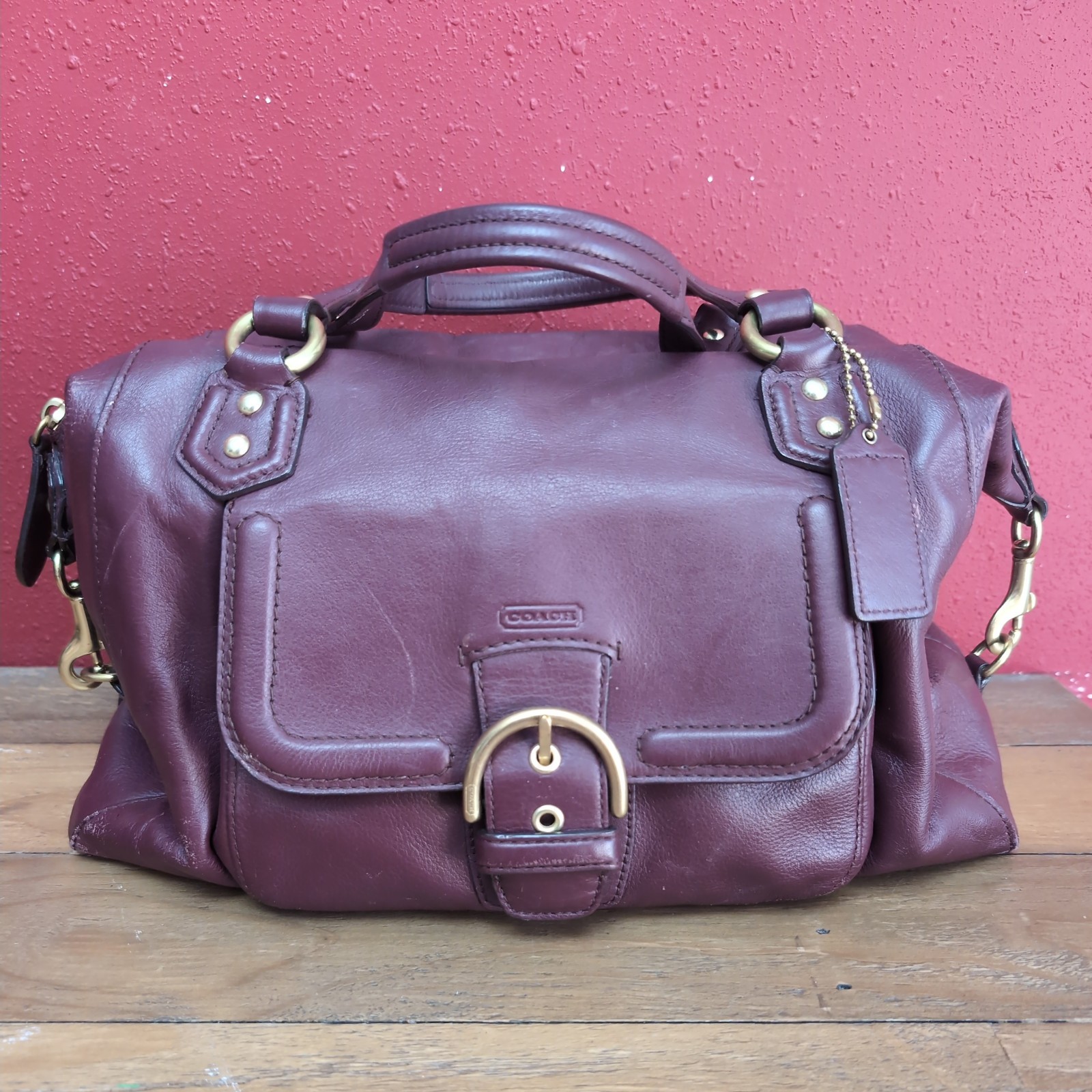 Coach Purse Campbell Satchel F25151 Coach Bordeaux Plum Leather Shoulder Bag