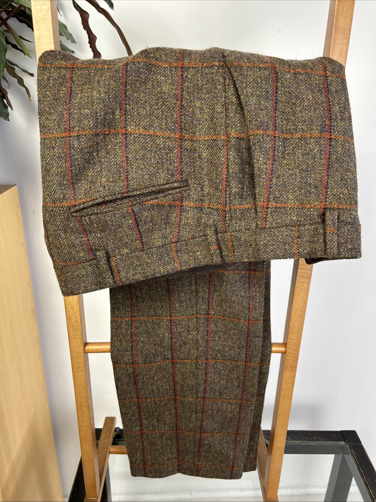 Ede & Ravenscroft 38R Windowpane Tweed English Suit 2 Pairs Trousers Savile Row