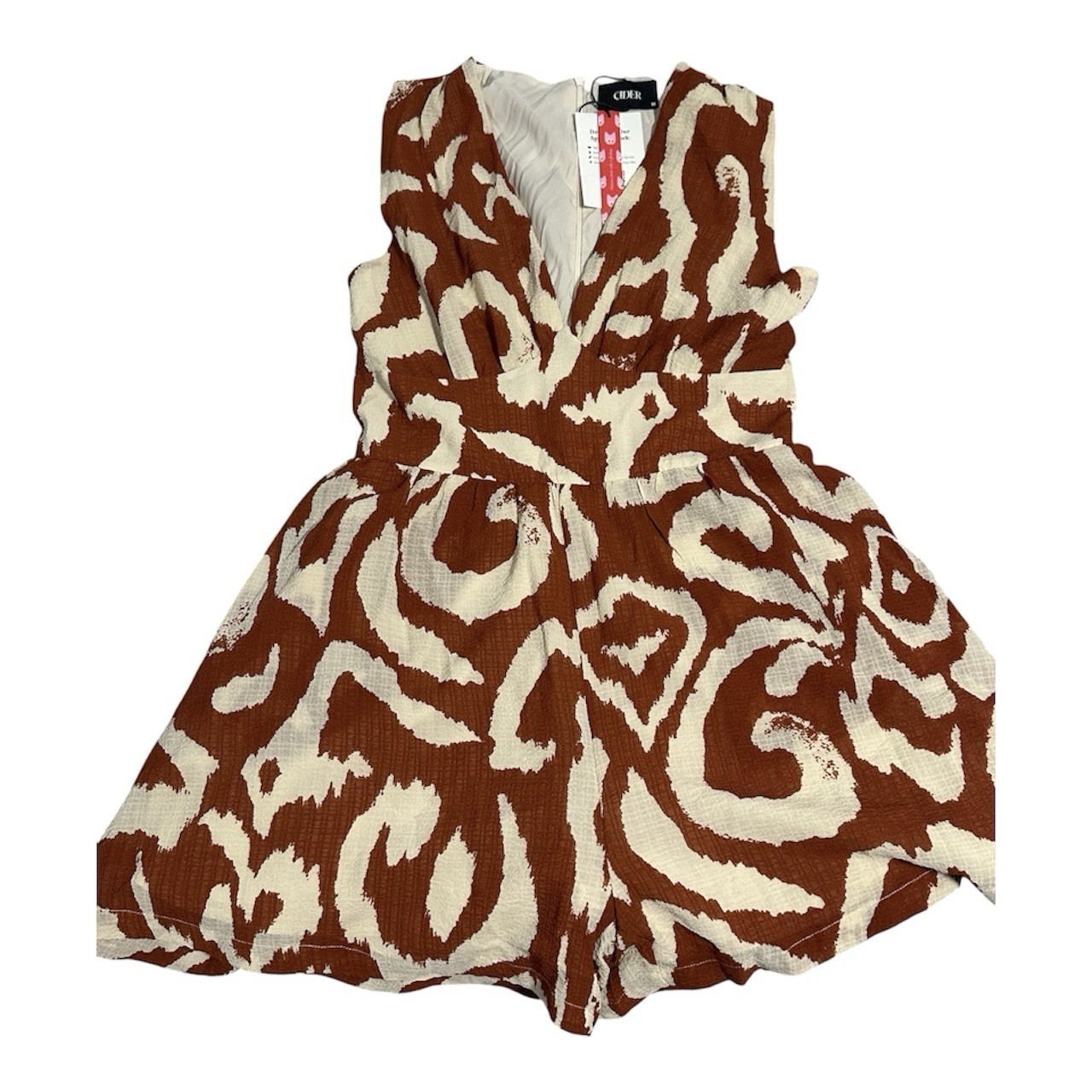 Cider Brown & Cream Abstract V-Neck Sleeveless Romper One-Piece Size M