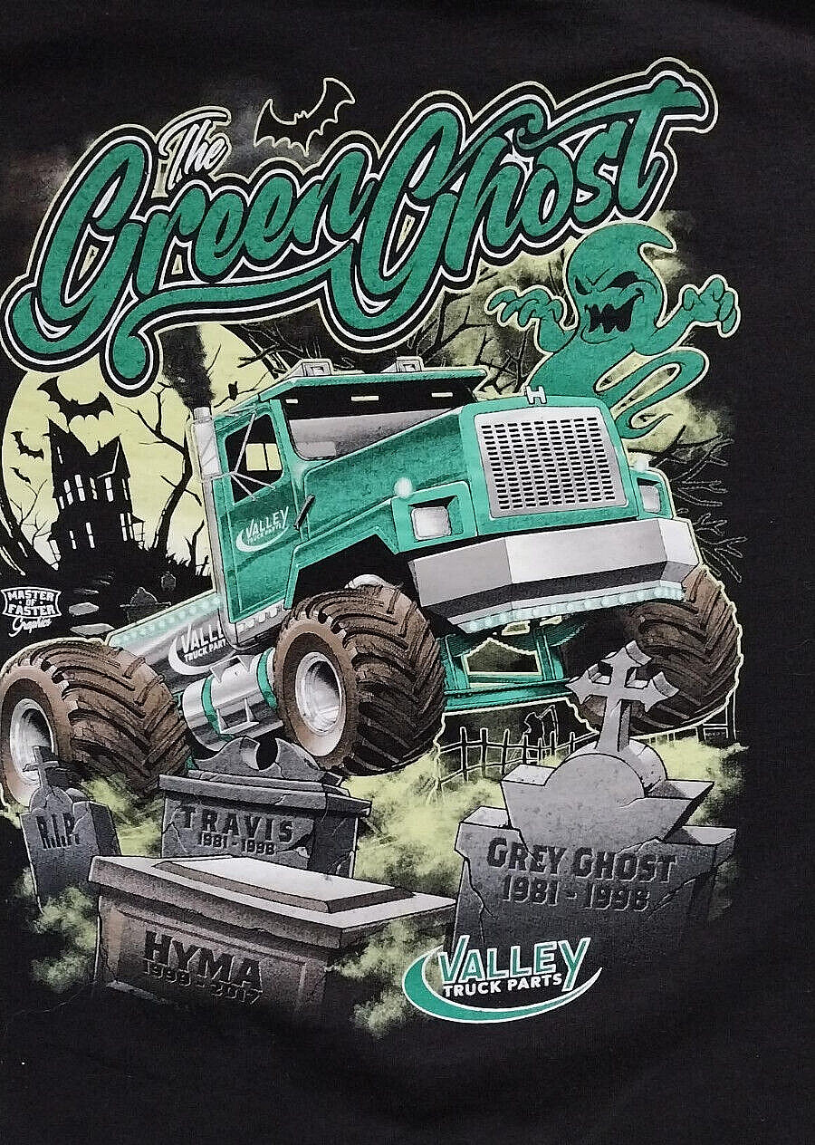 Green Ghost Monster Truck Pulling T Shirt MEDIUM Michigan No Flaws
