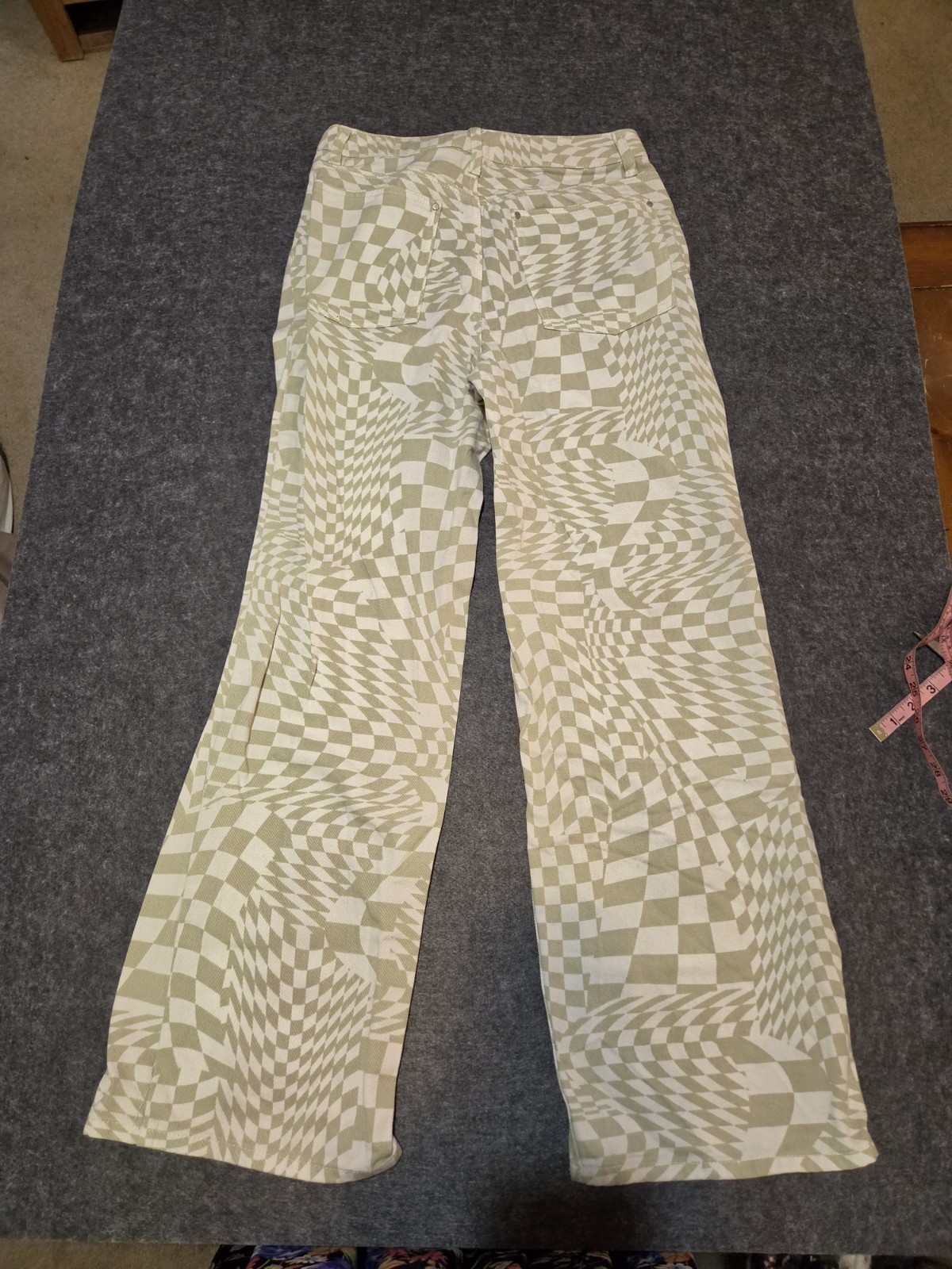 RSQ Women’s Green/White Check Light Wash 100% Cotton High Rise Wide Leg Jeans 29