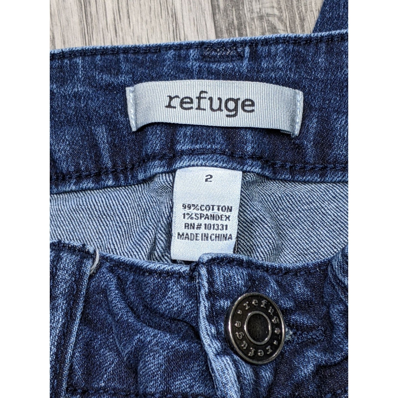 Refuge Womens Size 2 Distressed Fringe Hem Whiskered Skinny Denim Blue Jeans