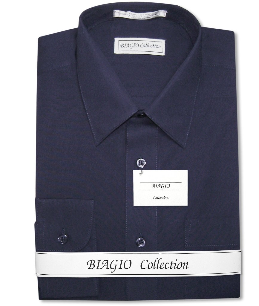 Biagio Mens 100% COTTON Solid NAVY BLUE Color Dress Shirt sz 16 36/37