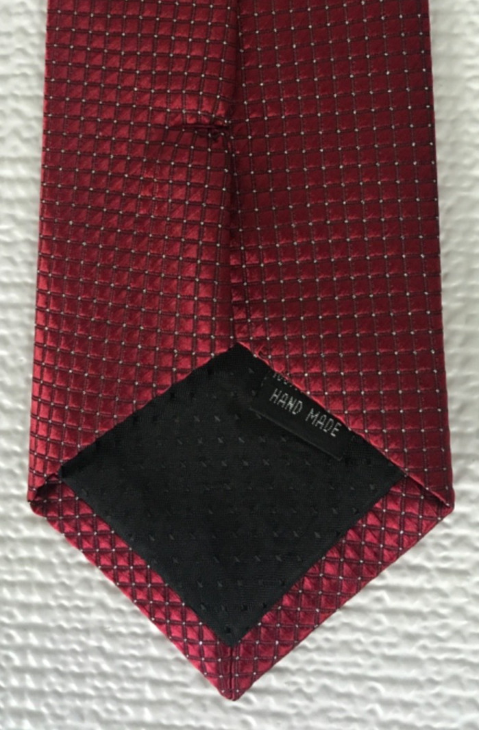 Neck Tie Dark Red with Dark Red Silver Tiny Squares 3.25 inches Wide 55 in Long
