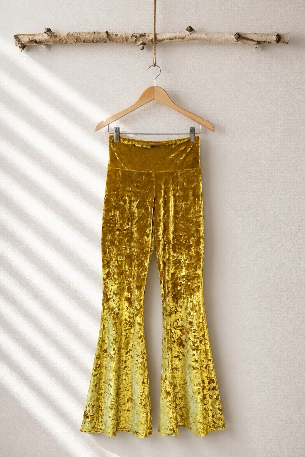 Warrior Within Designs Small Velvet Flare Pants Yellow Pull On 70’s Yoga Hippie