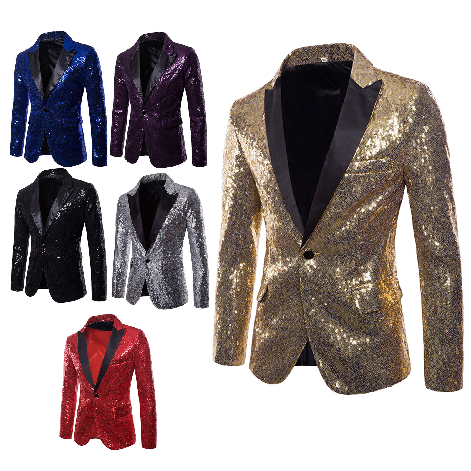Mens Sequins Blazer One Button Jacket Tuxedo Suit for Party Wedding Banquet Prom