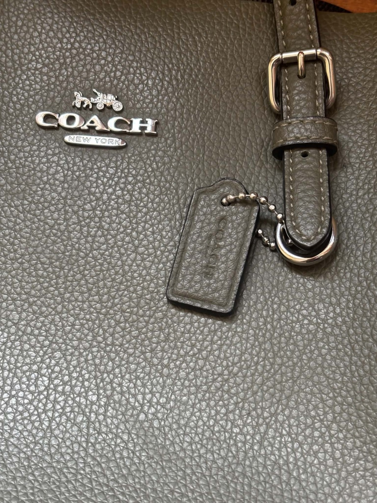 COACH Mollie Tote 25 Leather Shoulder Bag in Military Green Purple Interior
