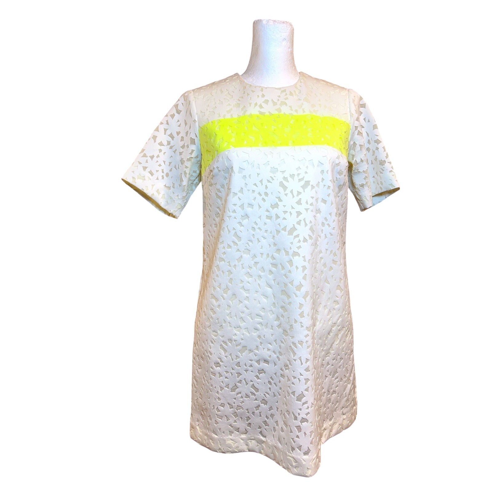 Elizabeth and James Mini Dress Lace Overlay Neon Stripe Short Sleeve XS
