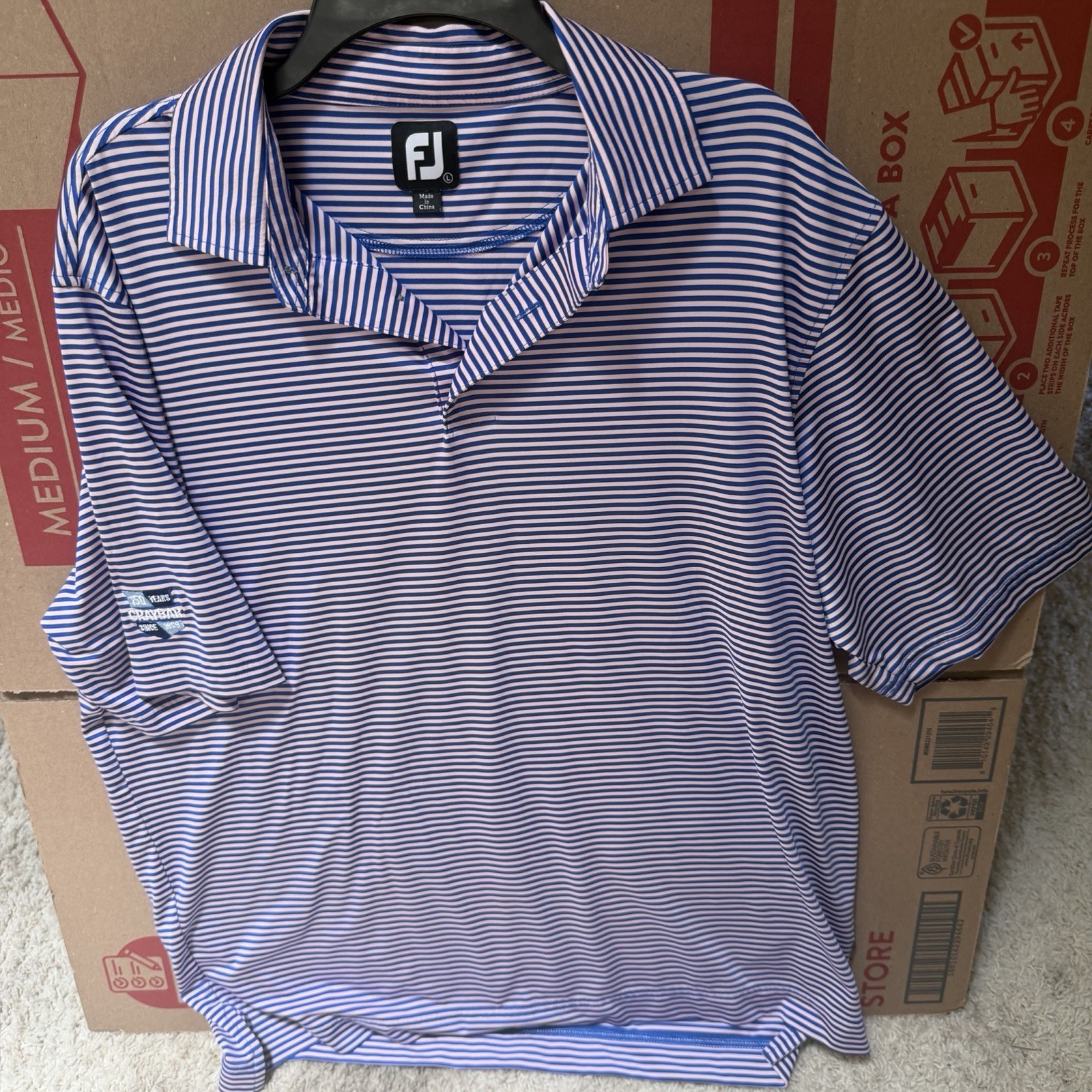 Footjoy LARGE Shirt Blue Pink Striped Polo Short Sleeve Golf Casual