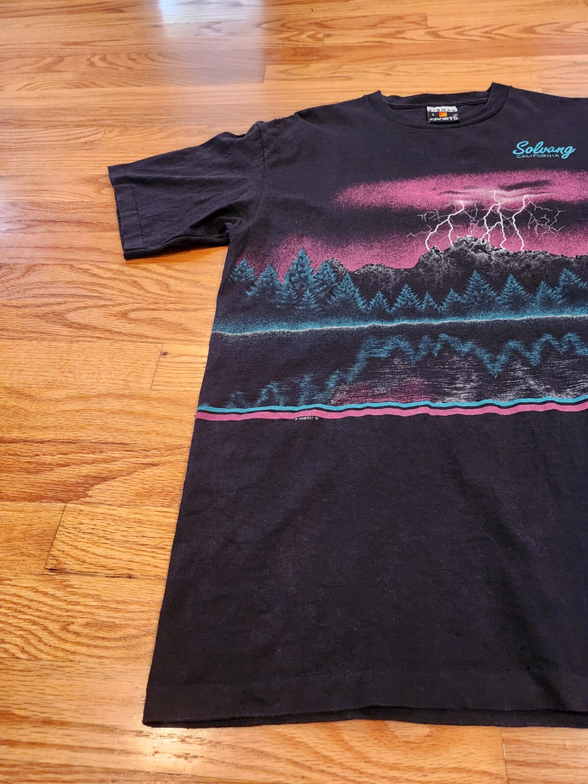 Lightning Thunder All Over Print Shirt L Used 1991 Signal Sports AOP 90s Solvang