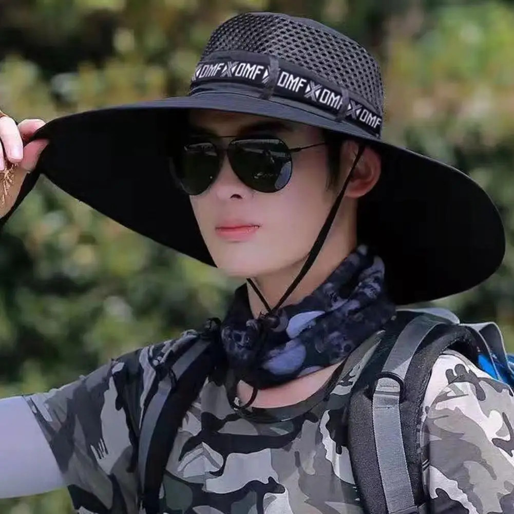 Summer 15CM Large Brim Sun Hat Men Women Breathable Fishing Caps Sun UV