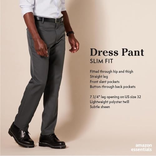 MAE65006SP18S Amazon Essentials Men’s Slim-Fit Flat-Front Dress Pant Dark Gray