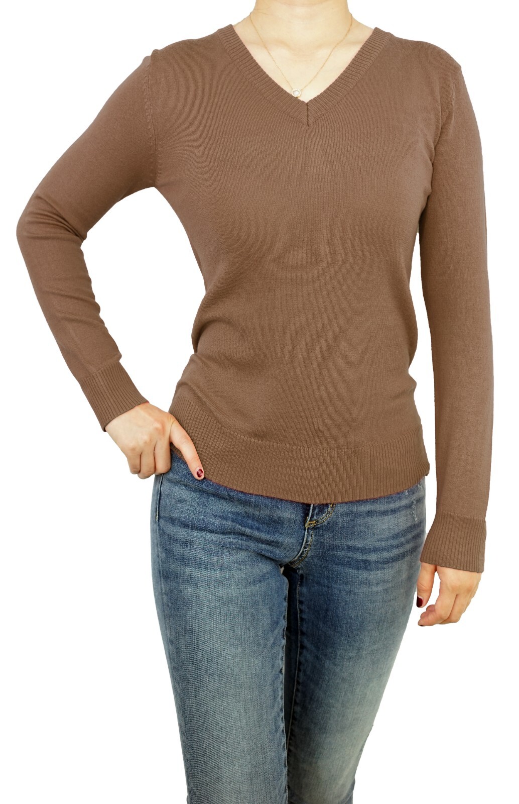 Women Pullover V-Neck Fitted or Loose Casual Jumper Sweater Soft Knitted