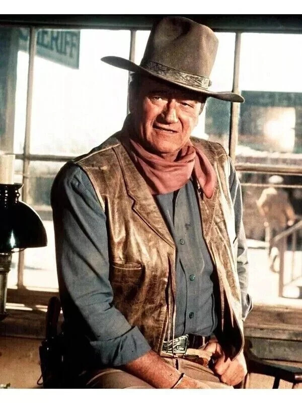 The Cowboys John Wayne Distressed Real Sheepskin Leather Vest (Big Sizes)