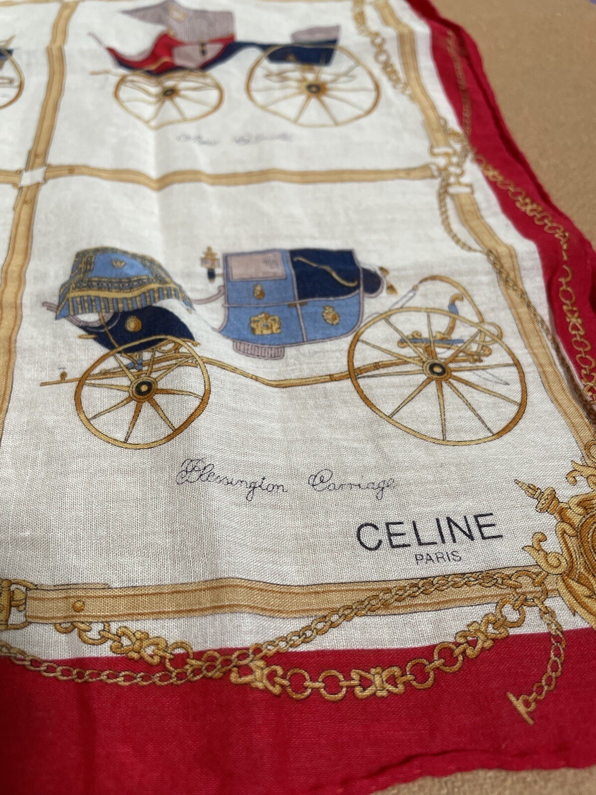 CELINE Paris Luxury Horse Carriage Red Gold Chain Rolled Hem Vintage 18” Rare