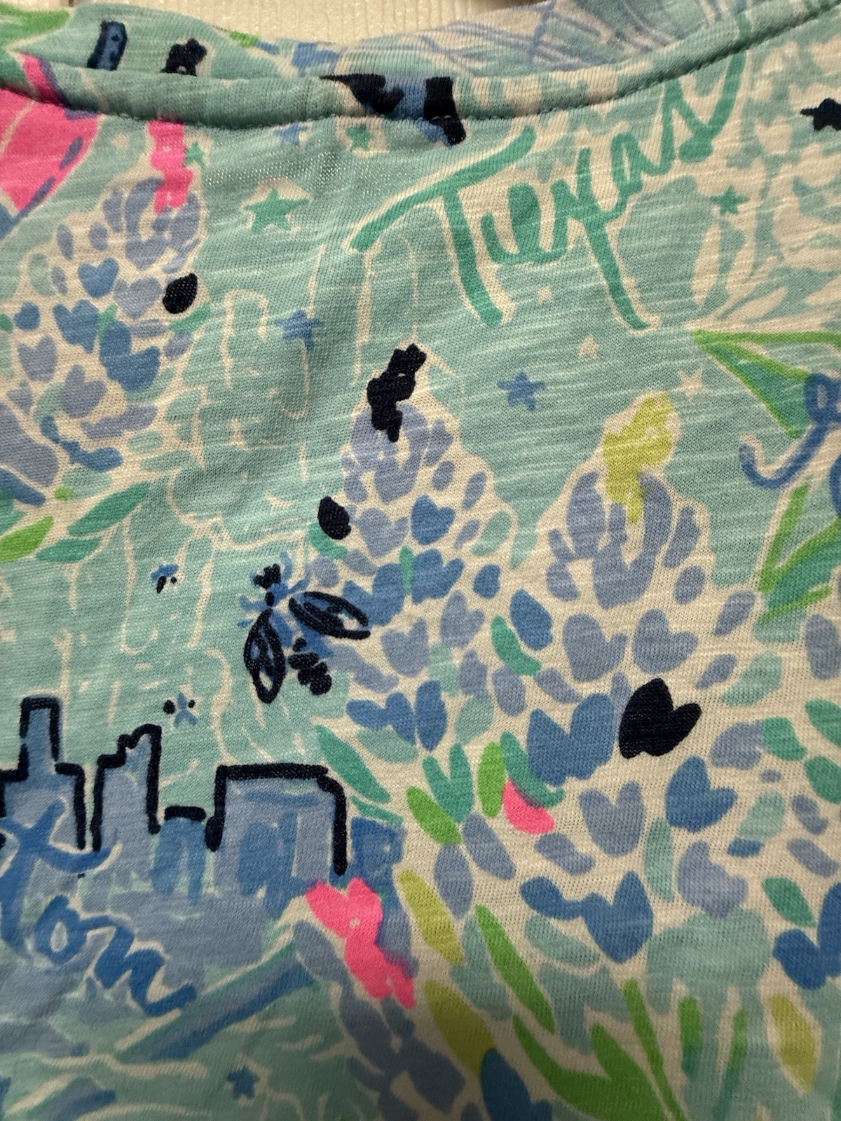 NWOT Lilly Pulitzer Etta V Neck Top L Lilly Loves Texas Destination Print