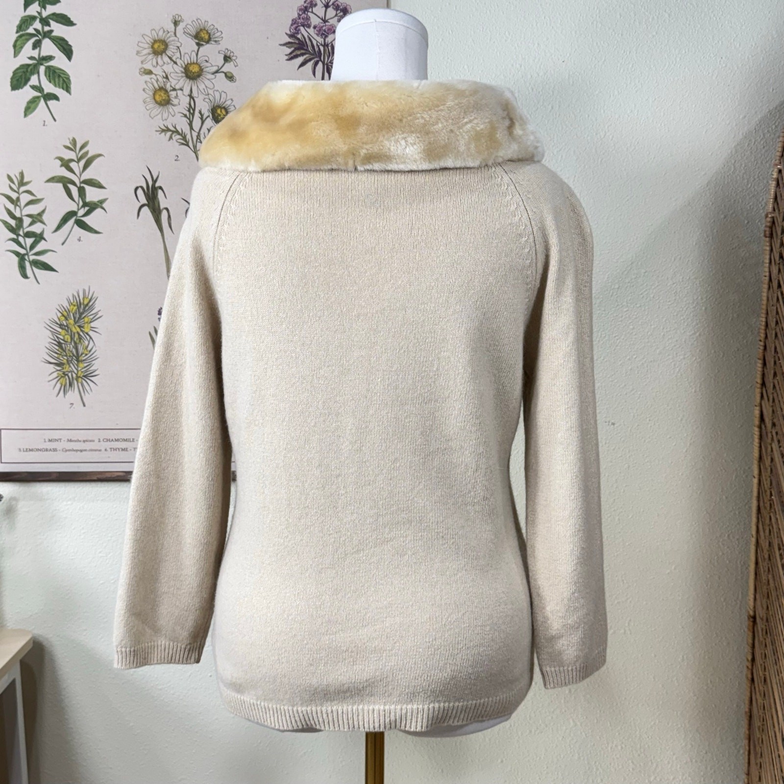 90s Y2k Faux Fur Collar Pullover Sweater Old Money Heritage Forest Mori Kei L