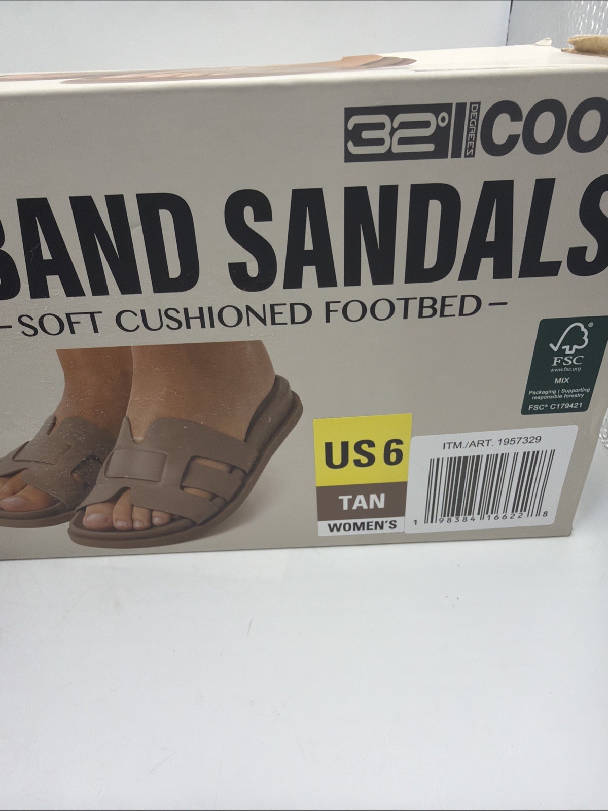 32 Degrees Womens Sandals Tan Slip-On Soft EVA Cushioned Shower. Size 6. New
