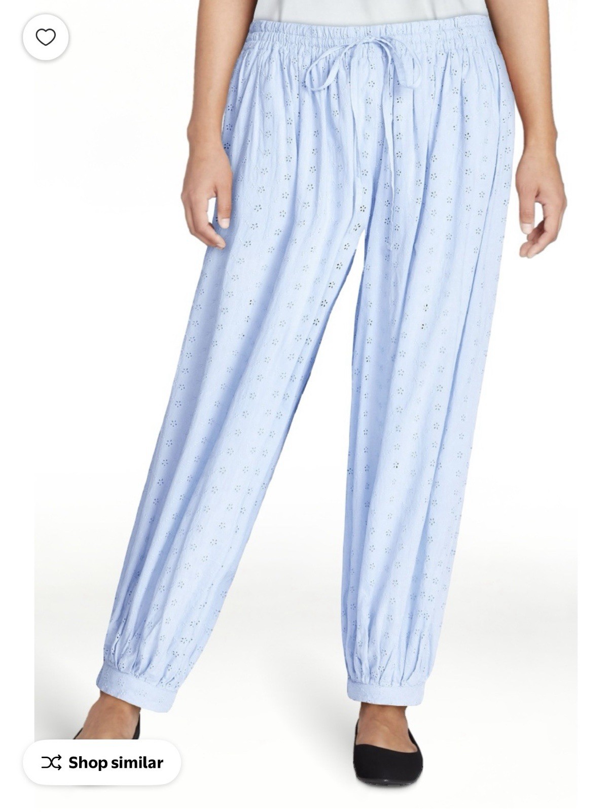 Scoop Women’s Blue Eyelet Floral Harem Pants Drawstring Pockets 25″ Inseam