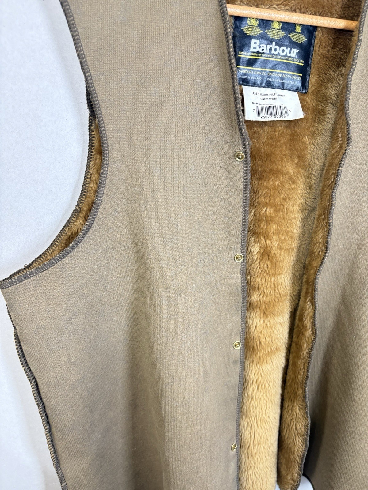 Barbour A295 Acrylic Jacket Lining Size C42 107cm Brown Shearling Warm Pile