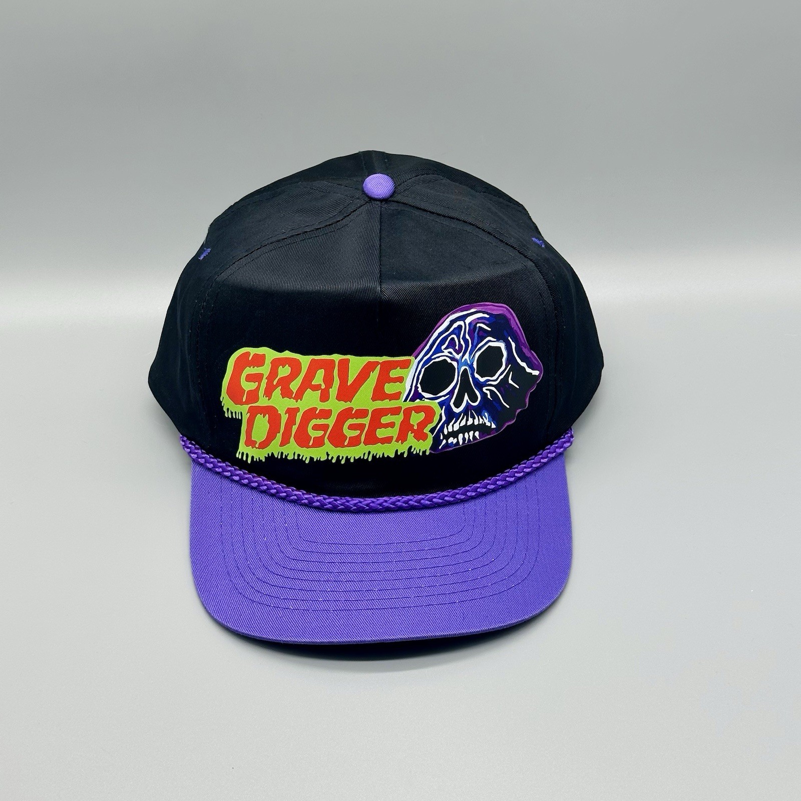GRAVE DIGGER Hat Vintage Trucker Rope Cap Black Purple Monster Jam Monster Truck