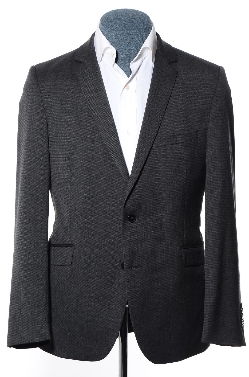 36 Strellson Gray Nailhead Worsted-Wool 2-Piece Suit 31×29.5 Trousers Jacket XS