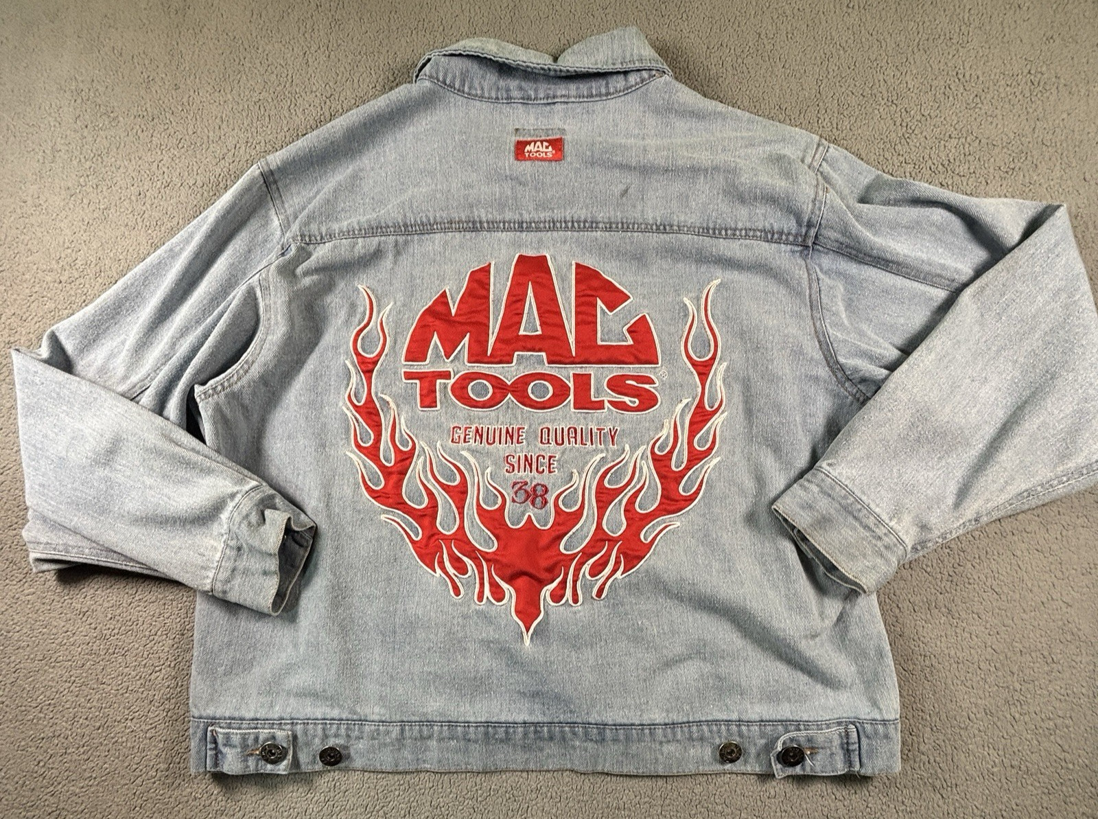 Vintage Mac Tools Denim Trucker Jacket Embroidered Racing Auto Mechanic Men’s XL