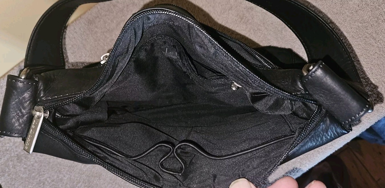 Le Donne Leather Collection Black Leather Hobo Purse Handbag With Strap