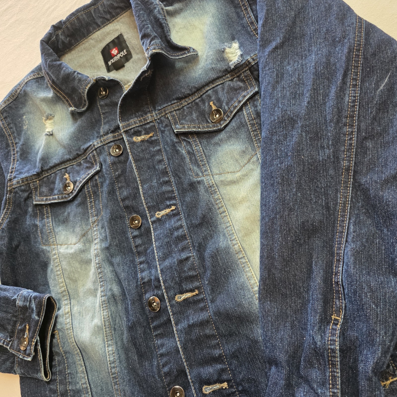 Vintage Southpole Trucker Jean Jacket Mens Medium Blue Denim Hip Hop Urban Y2K