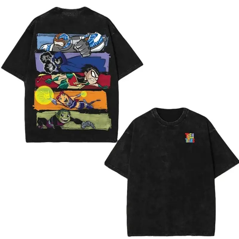 Vintage Teen Titans T-Shirt Y2K Casual Graphic Tee Cotton Unisex Anime Shirt