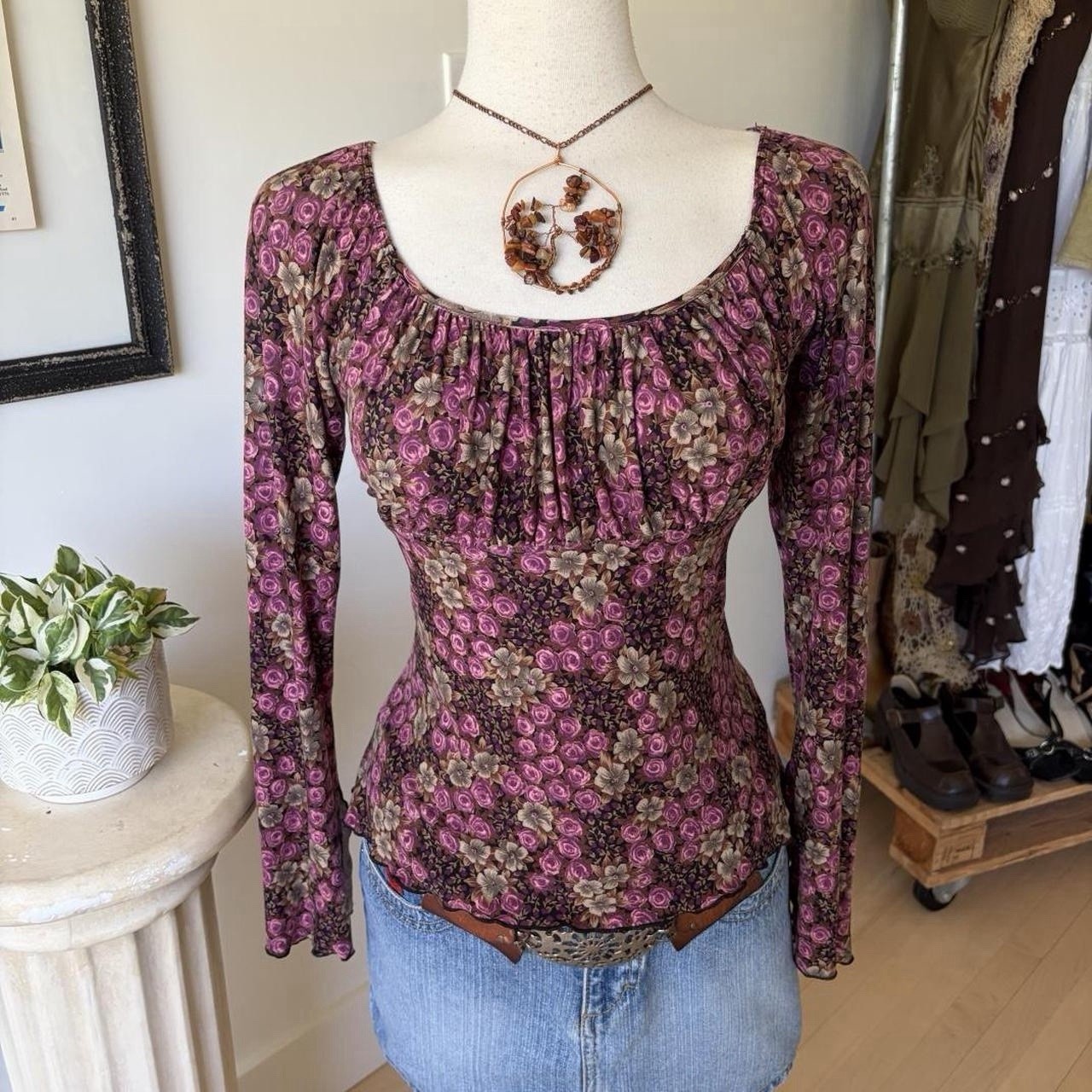 VTG Y2K Self Esteem Floral Milkmaid Long Sleeve Women’s Size Medium