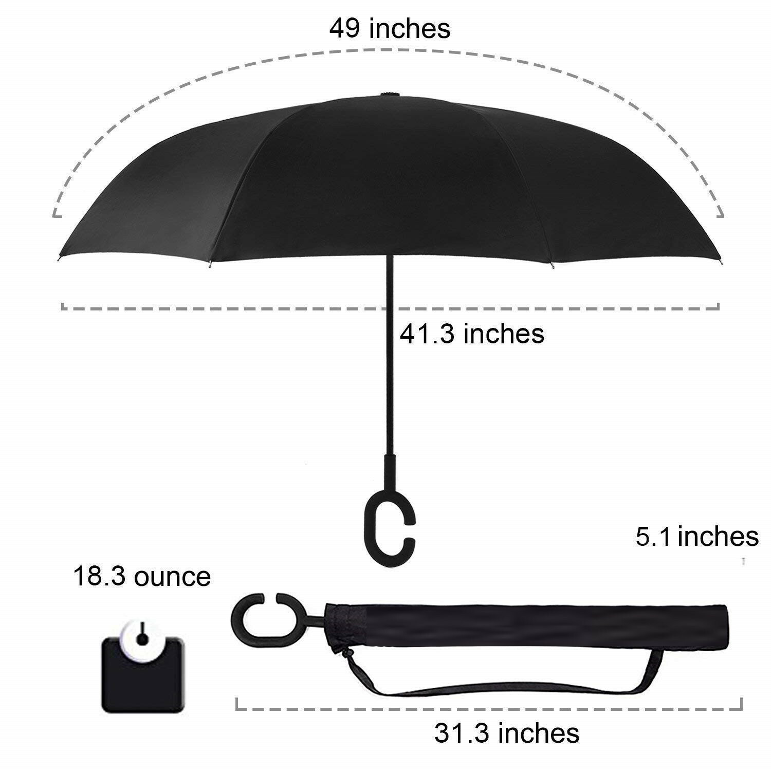 C-Handle Inverted Reverse Umbrella, Flower/City/Unicorn, Inside-out, Upside-down
